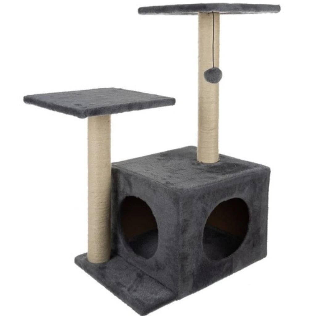 Ansamblu Pentru Pisici, Înălțime 71 cm, 4 Niveluri, Stâlpi Cu Sisal, Căsuță și Pat, Gri