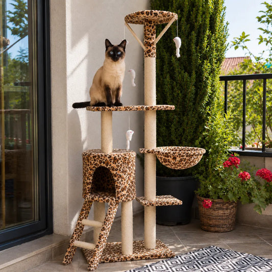 Ansamblu de Joacă pentru Pisici cu 5 Nivele, Model Leopard 138 cm - MAXY