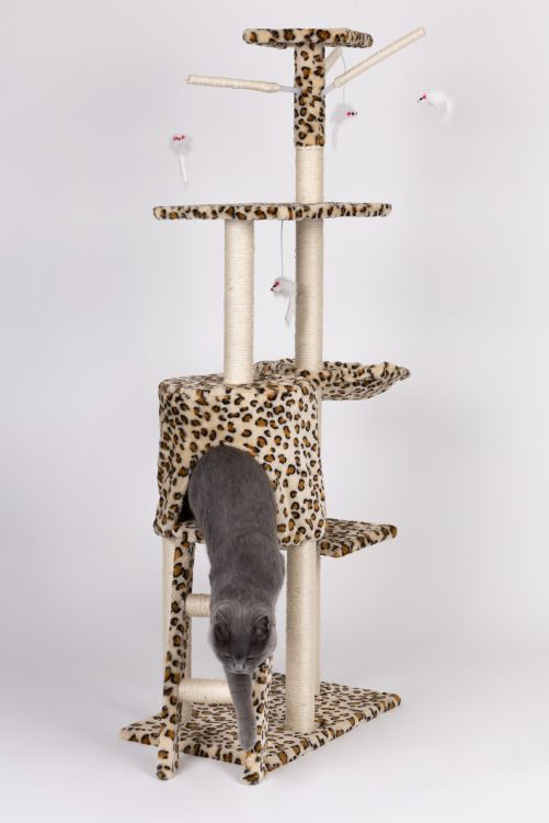 Ansamblu de Joacă pentru Pisici cu 5 Nivele, Model Leopard 138 cm