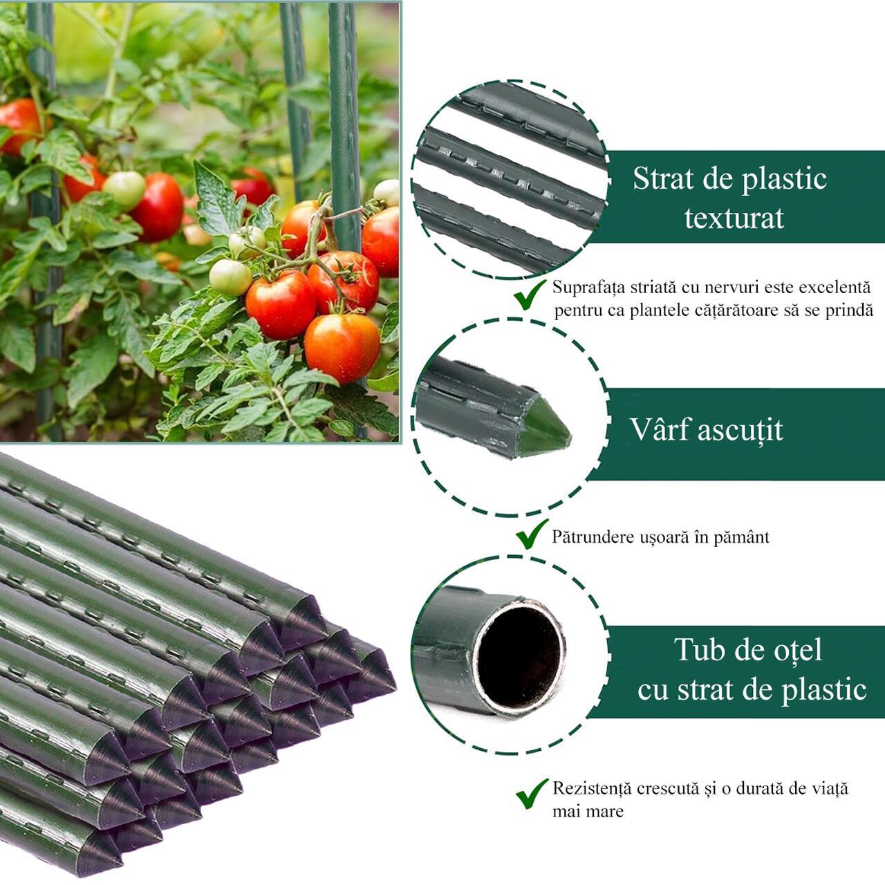 Set 10 Araci pentru Susținerea Plantelor 150 cm, Diametru 16 mm, Verde - MAXY