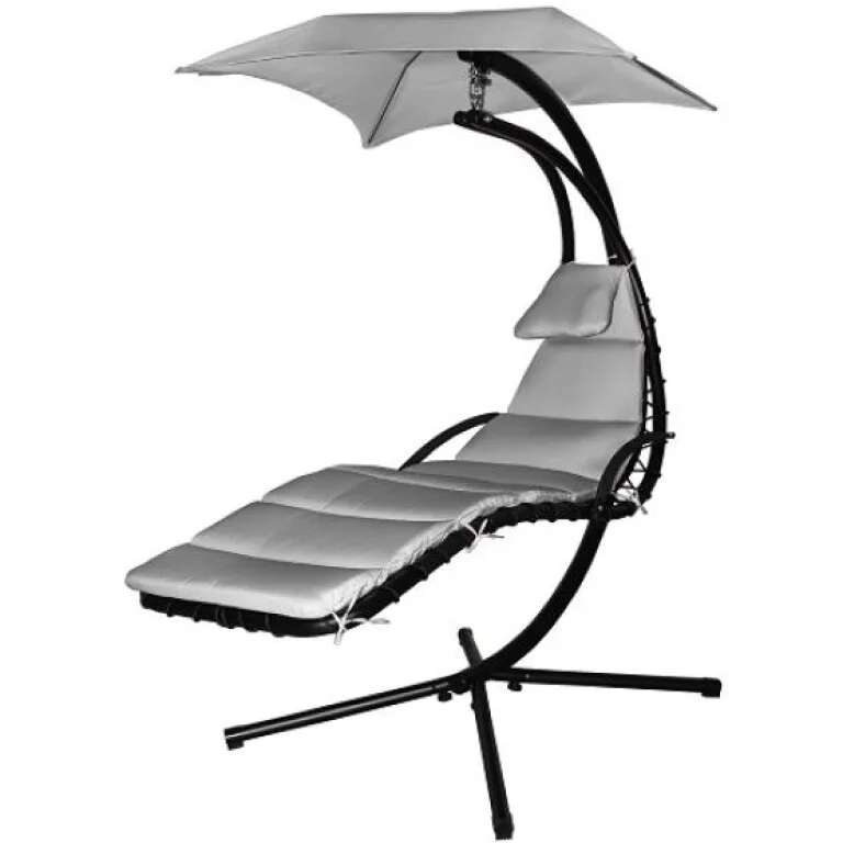 Balansoar Tip Șezlong cu Umbrelă și Saltea Negru/Gri - MAXY