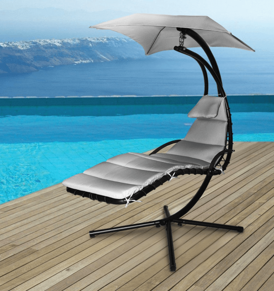 Balansoar Tip Șezlong cu Umbrelă și Saltea Negru/Gri - MAXY