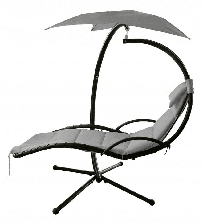 Balansoar Tip Șezlong cu Umbrelă și Saltea Negru/Gri - MAXY