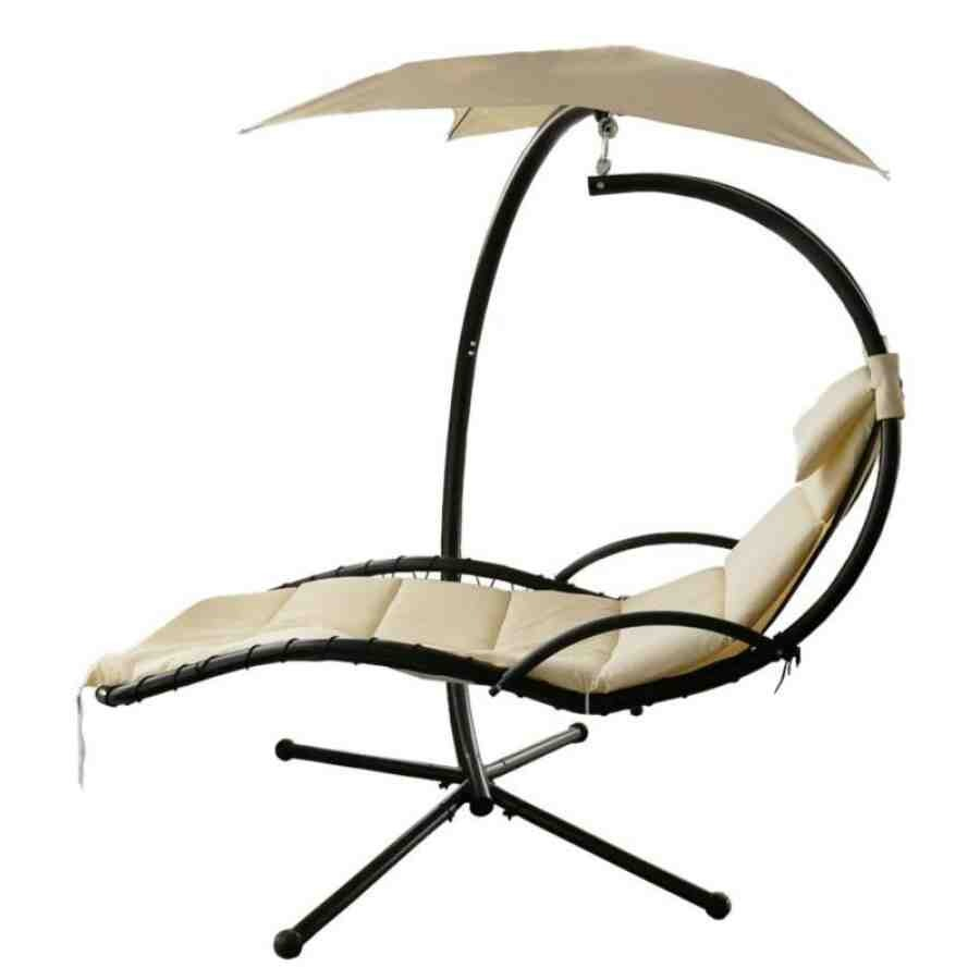 Balansoar Tip Șezlong cu Umbrelă, Saltea și Periniță Confortabilă, Negru/Bej