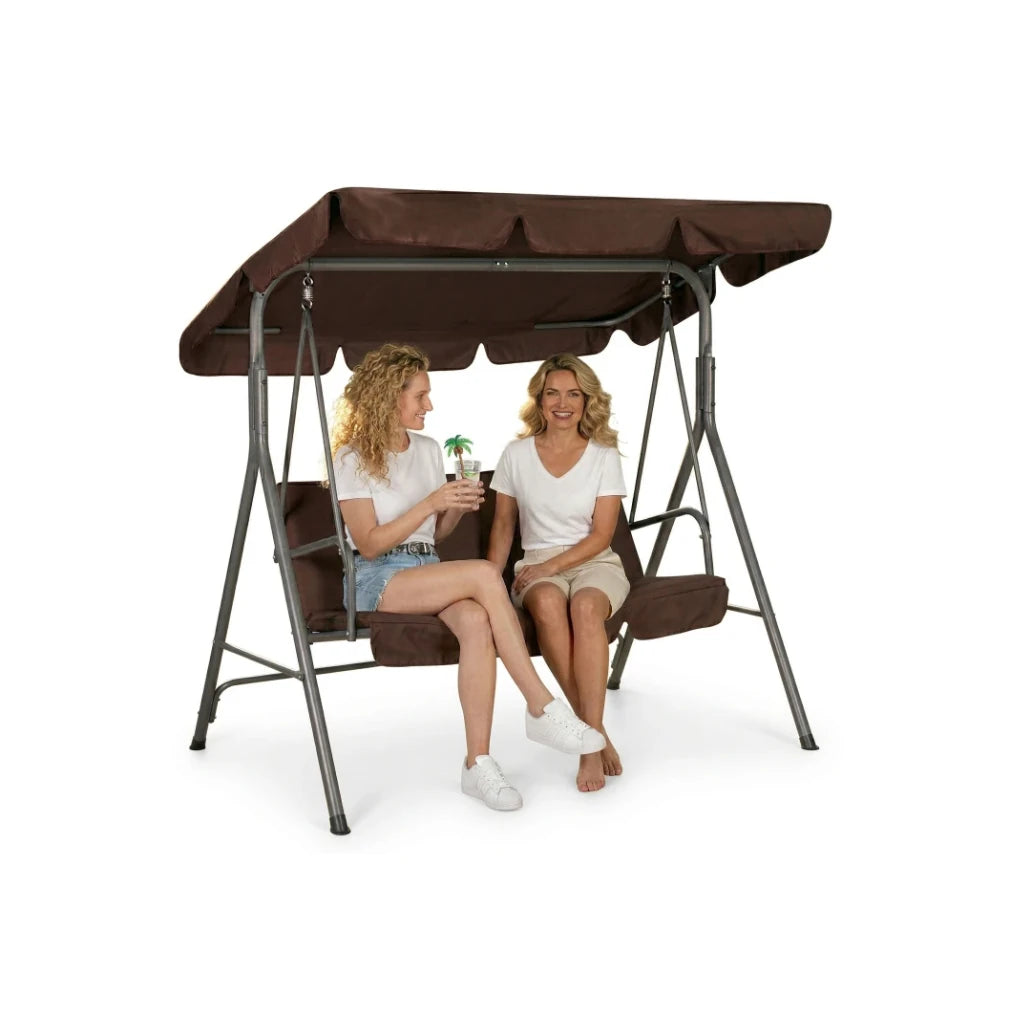 Balansoar de Grădină 3 Locuri cu Copertină Reglabilă, Maro, 172 x 112 x 151 cm - MAXY