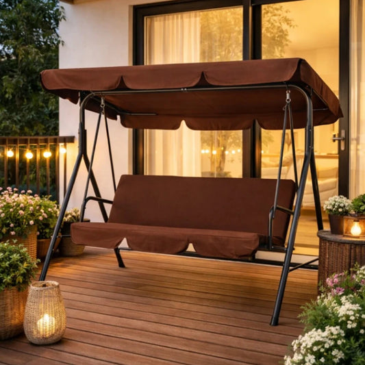 Balansoar de Grădină 3 Locuri cu Copertină Reglabilă, Maro, 172 x 112 x 151 cm - MAXY