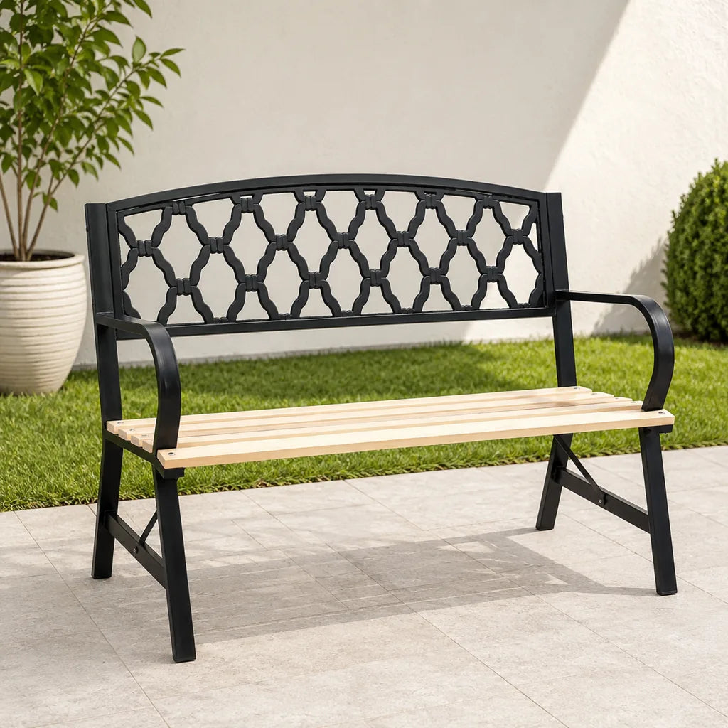 Bancă de Grădină din Lemn și Oțel 120x56x85 cm - MAXY