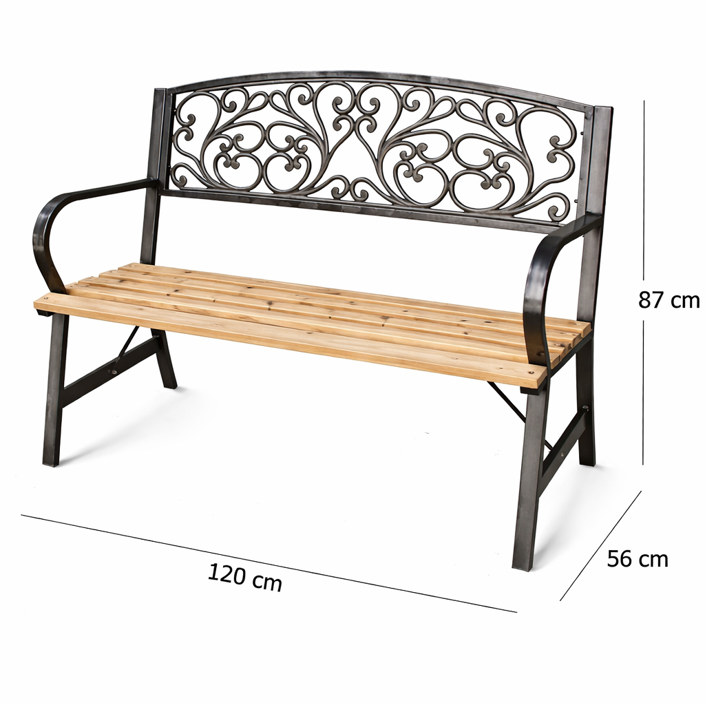 Bancă de Grădină din Lemn și Oțel 120x56x85 cm - MAXY