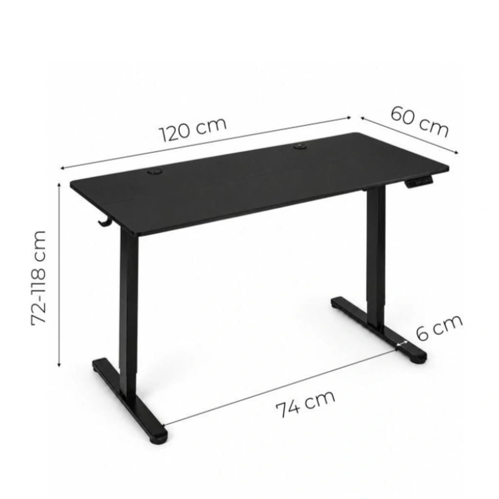 Birou Electric Reglabil pe Înălțime 72 și 118 cm, 120x60 cm, Negru