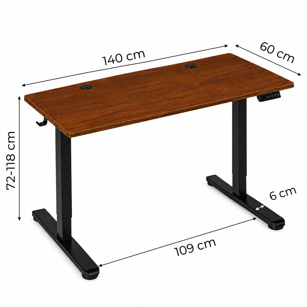 Birou Electric Reglabil pe Înălțime 72-118 cm, 140x60 cm, Stejar Închis