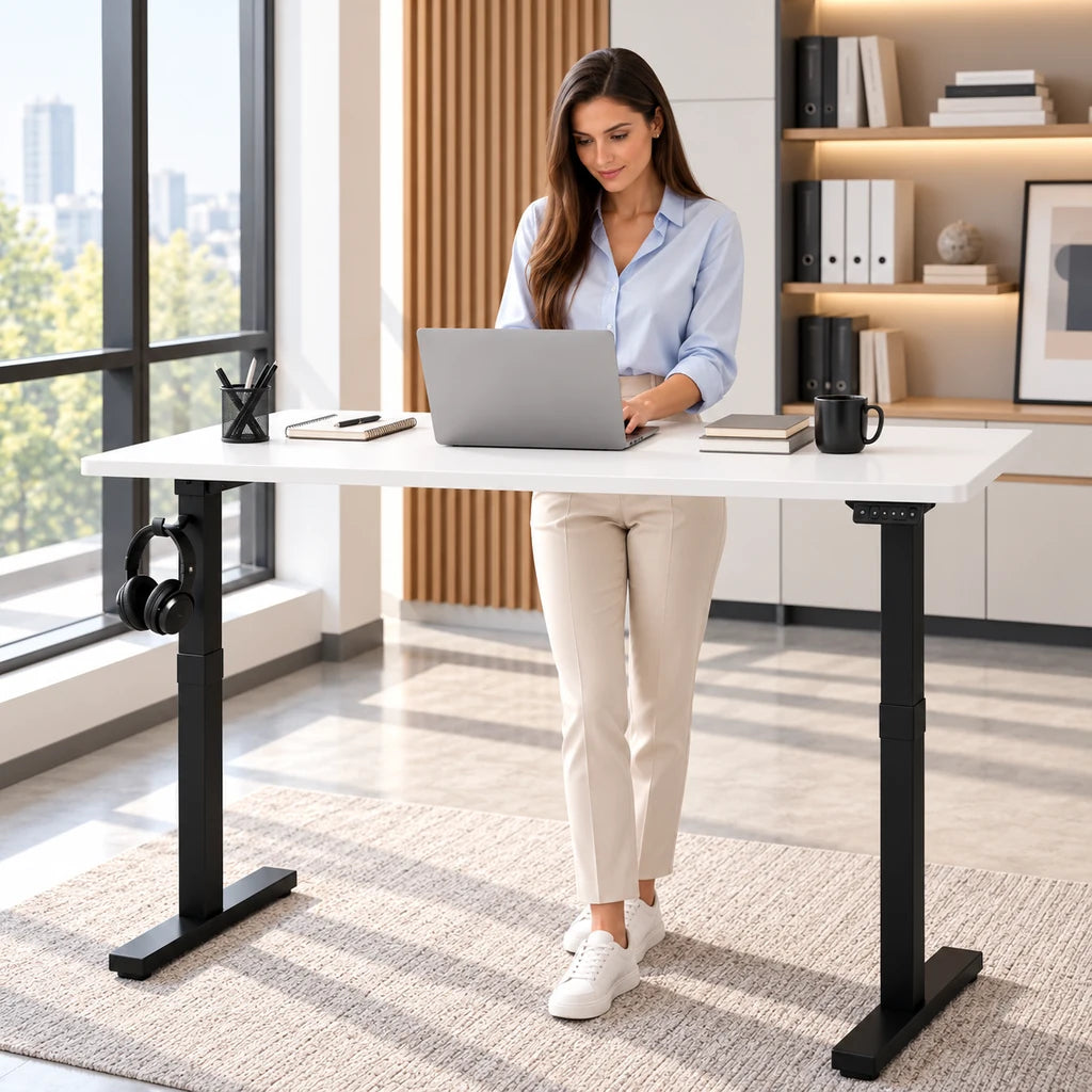 Birou Electric Reglabil pe Înălțime 72-118 cm, 140x60 cm, , Alb