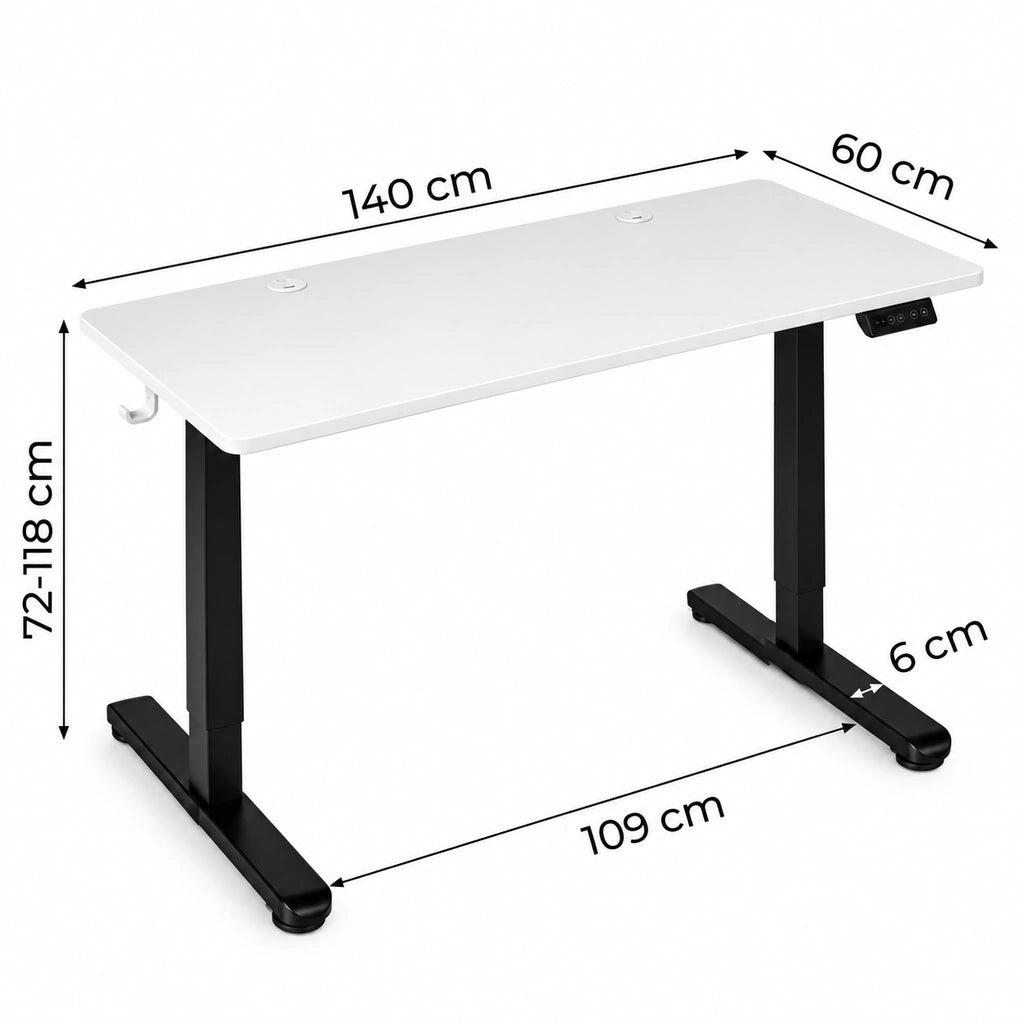Birou Electric Reglabil pe Înălțime 72-118 cm, 140x60 cm, , Alb