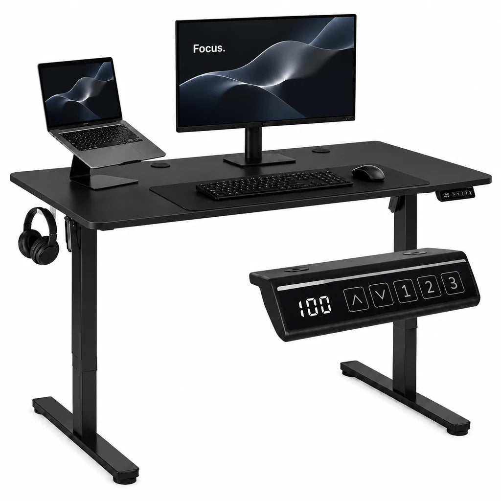 Birou Electric Reglabil pe Înălțime 72-118 cm, 140x60 cm, Negru