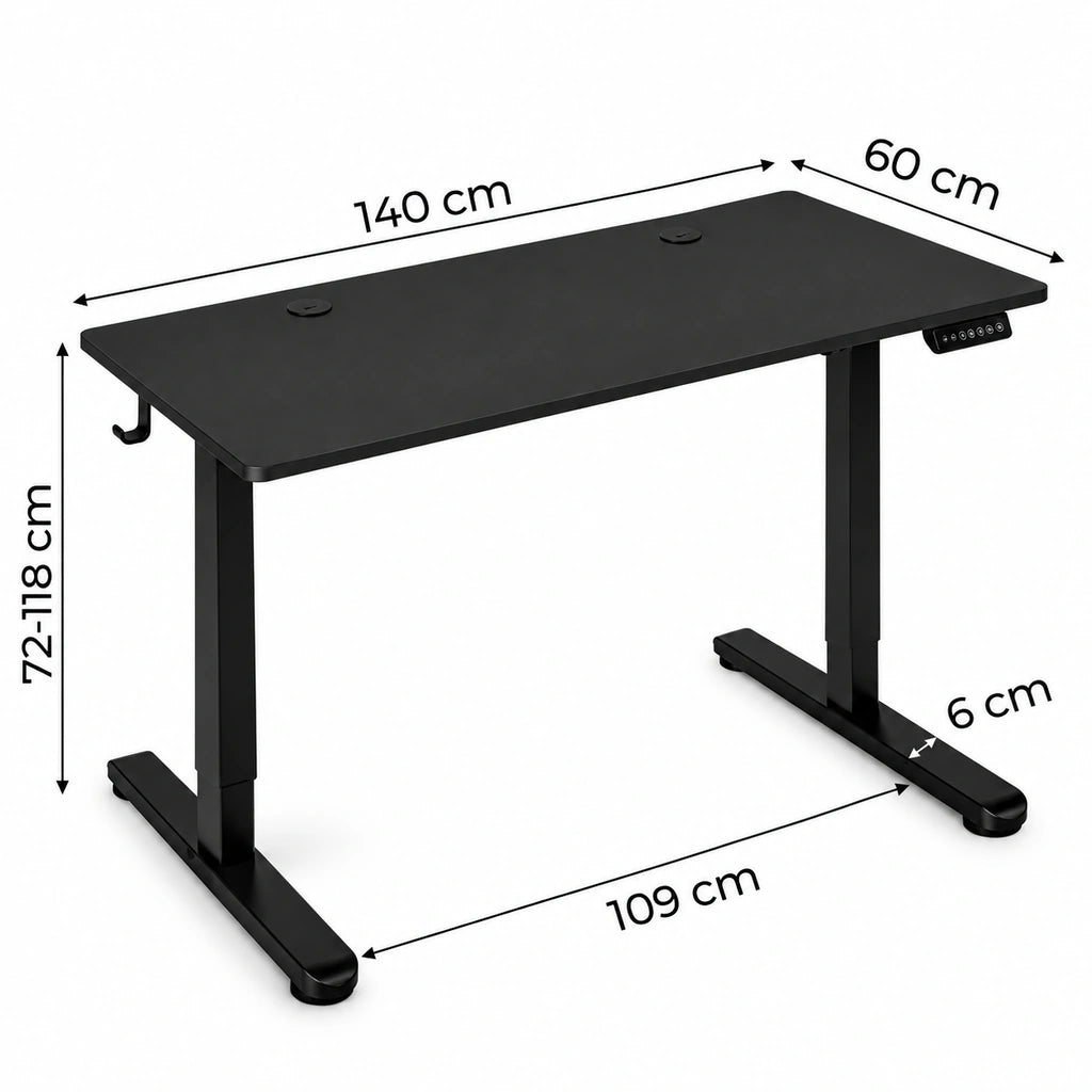 Birou Electric Reglabil pe Înălțime 72-118 cm, 140x60 cm, Negru