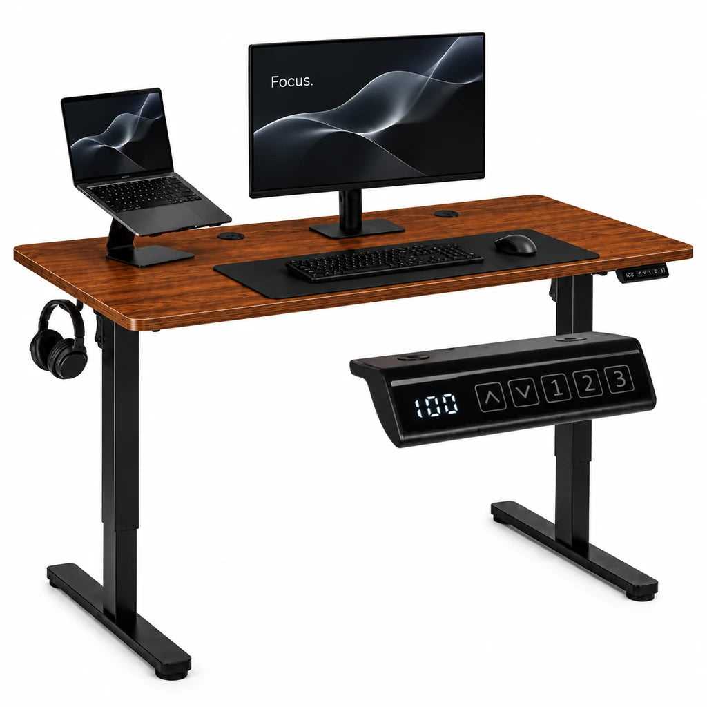 Birou Electric Reglabil pe Înălțime 72-118 cm, 140x60 cm, Stejar Închis