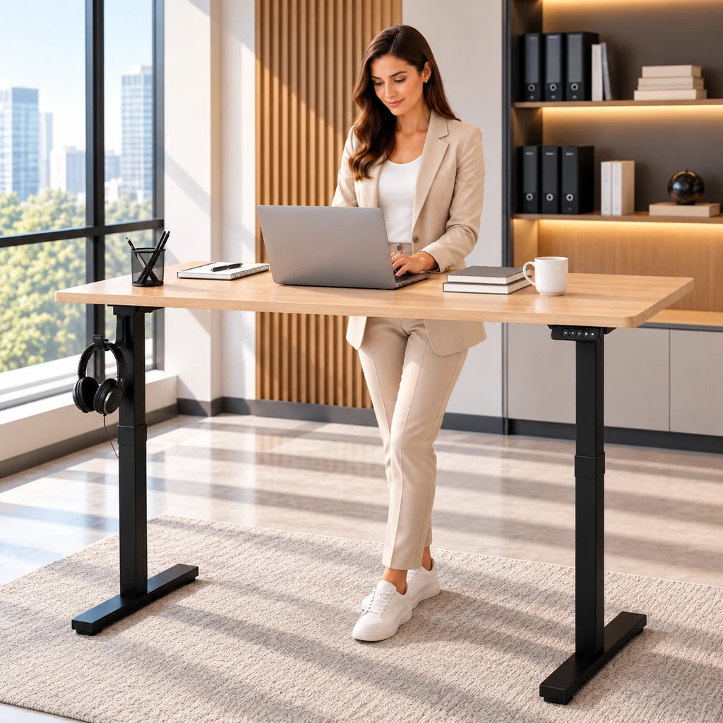 Birou Electric Reglabil pe Înălțime 72-118 cm, 140x60 cm, Stejar Deschis