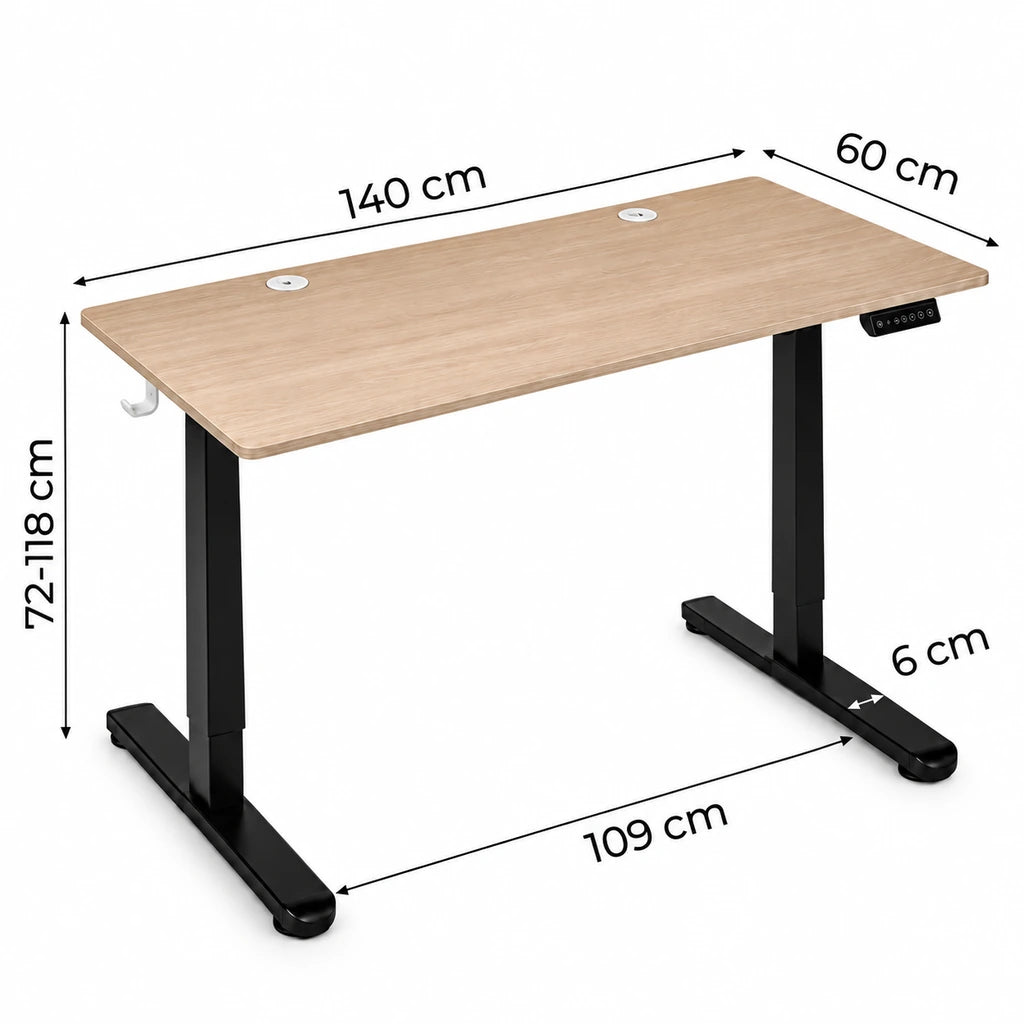Birou Electric Reglabil pe Înălțime 72-118 cm, 140x60 cm, Stejar Deschis