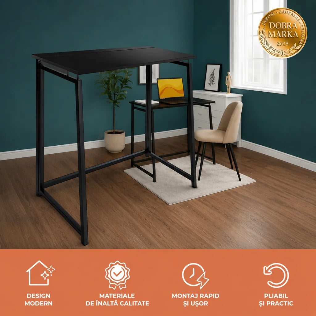 Birou Pliabil din Lemn Negru RUHHY 80x75x40 cm
