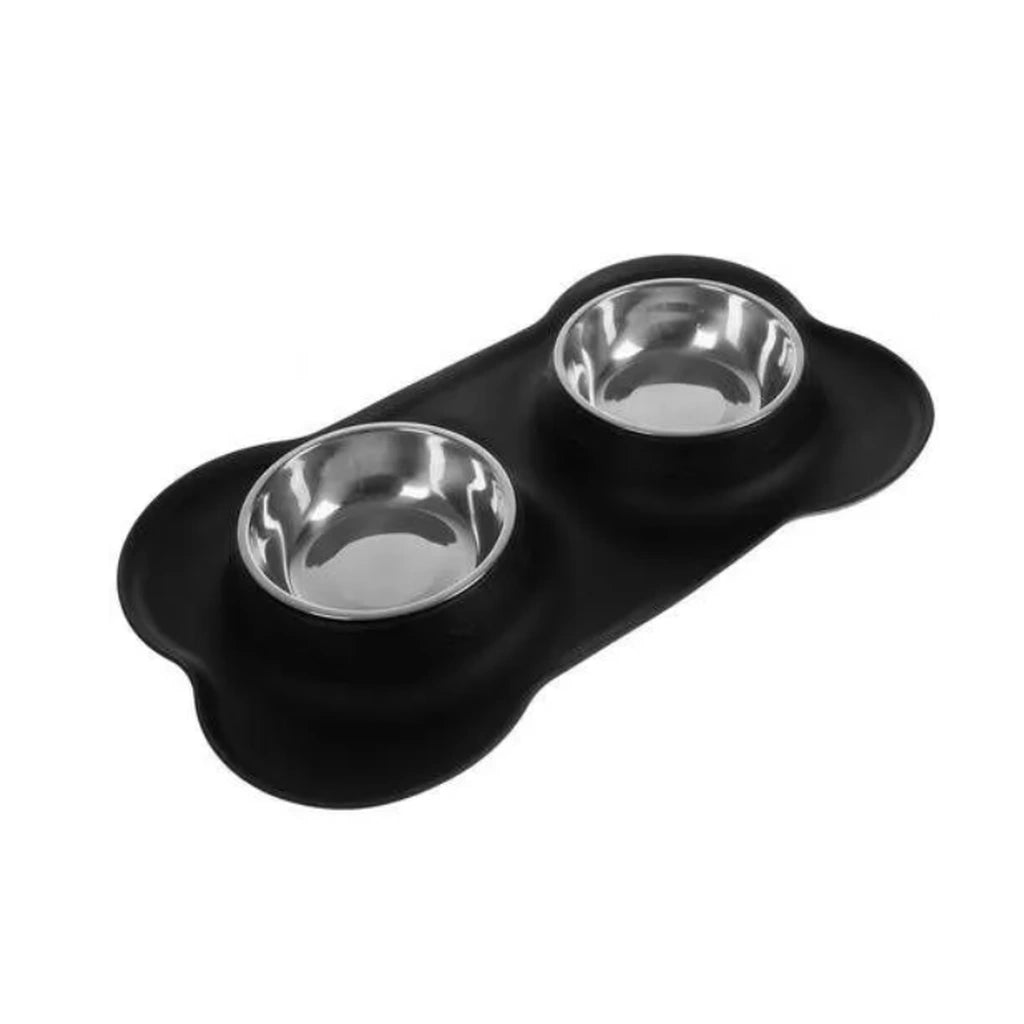 Bol Dublu pentru Animale, cu Suport din Silicon și 2x450ml Recipiente din Oțel - MAXY