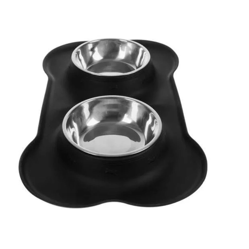 Bol Dublu pentru Animale, cu Suport din Silicon și 2x450ml Recipiente din Oțel - MAXY