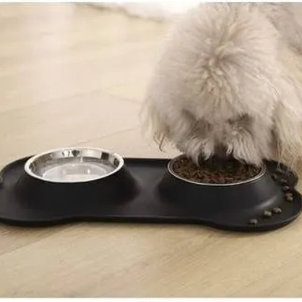 Bol Dublu pentru Animale, cu Suport din Silicon și 2x450ml Recipiente din Oțel - MAXY