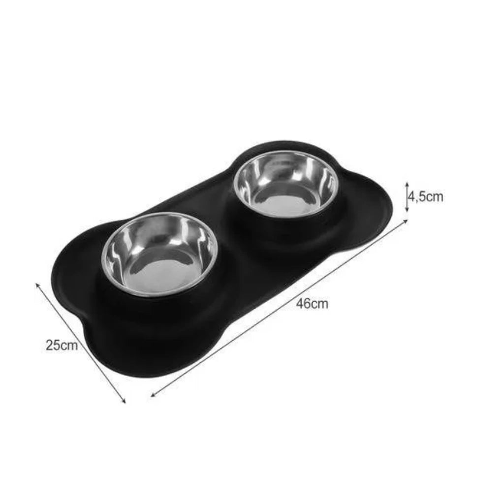 Bol Dublu pentru Animale, cu Suport din Silicon și 2x450ml Recipiente din Oțel - MAXY