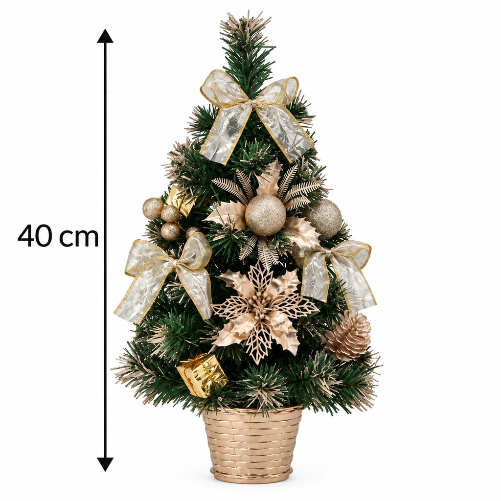 Brăduț Artificial de Crăciun de 40 cm, cu decorațiuni culoare șampanie - MAXY