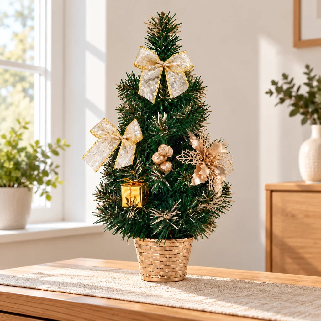 Brăduț de Crăciun Artificial cu Decorațiuni Șampanie, Înălțime 50 cm - MAXY