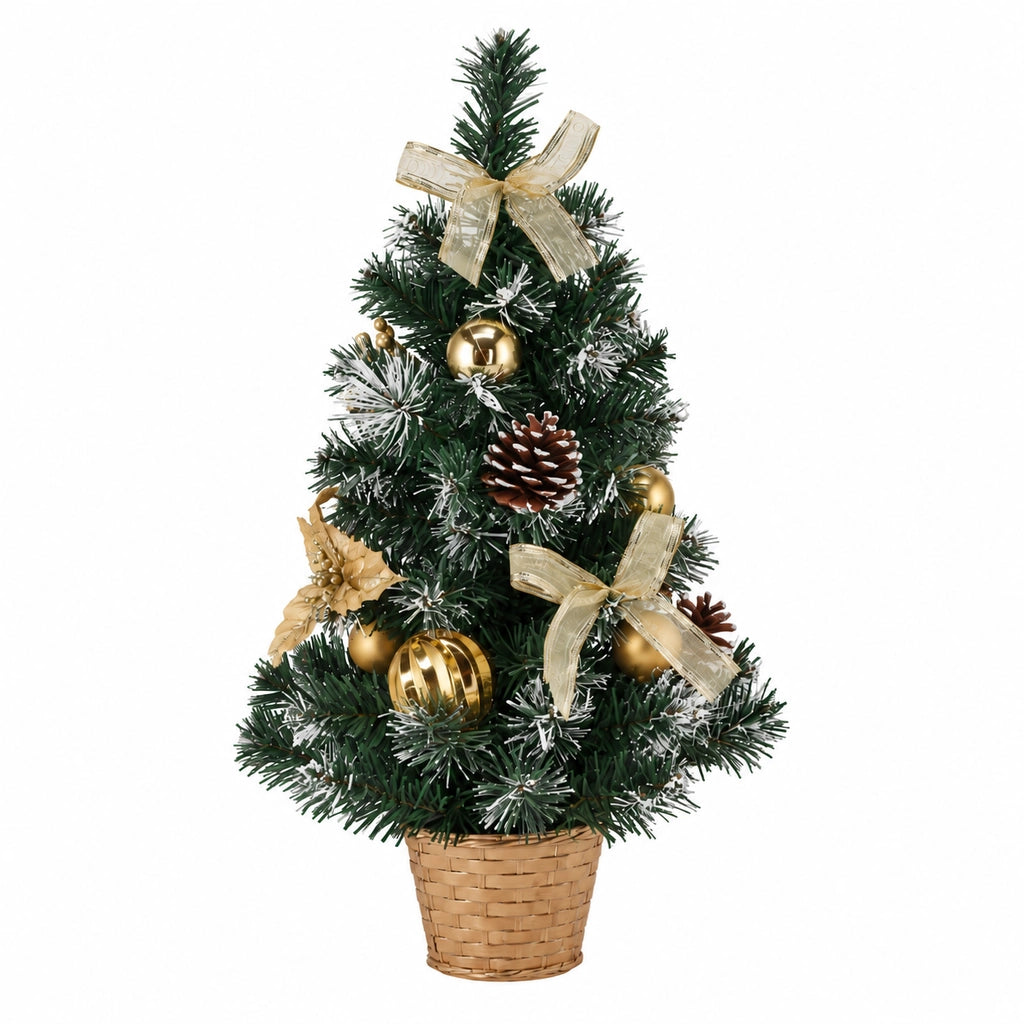 Brăduț Artificial de Crăciun cu Decorațiuni Aurii și Vârfuri Albe, Înălțime 50 cm - MAXY