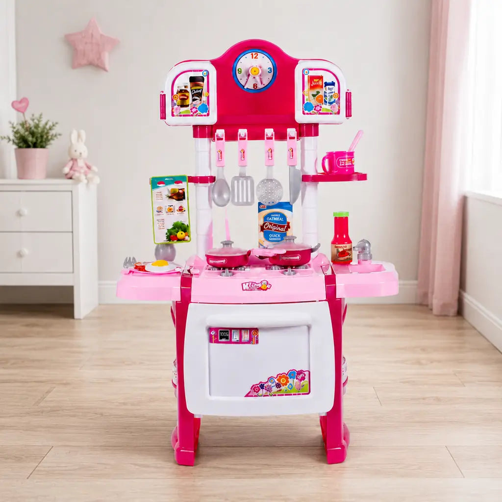 Set Bucătărie Copii cu Sunete și Lumini, 24 Piese, Roz - MAXY