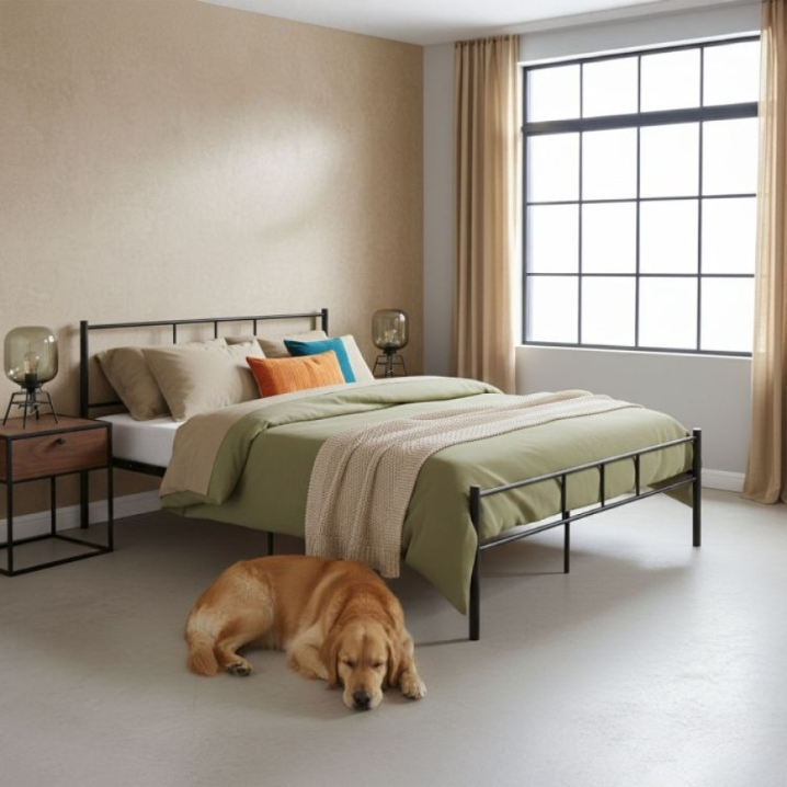 Cadru de Pat Metalic 140x200 cm, Negru - MAXY