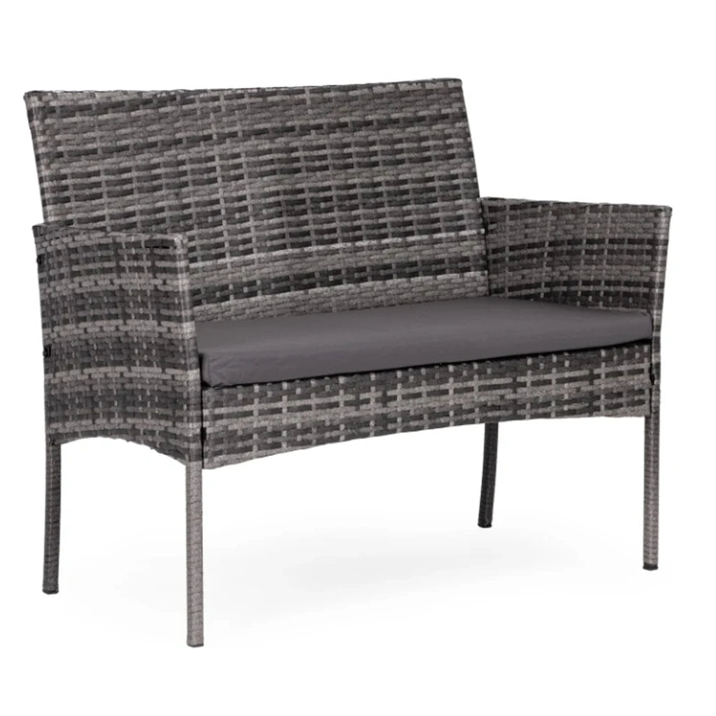 Set Mobilier de Grădină cu Masă, Canapea și 2 Fotolii, Maro Bej, Perne Gri