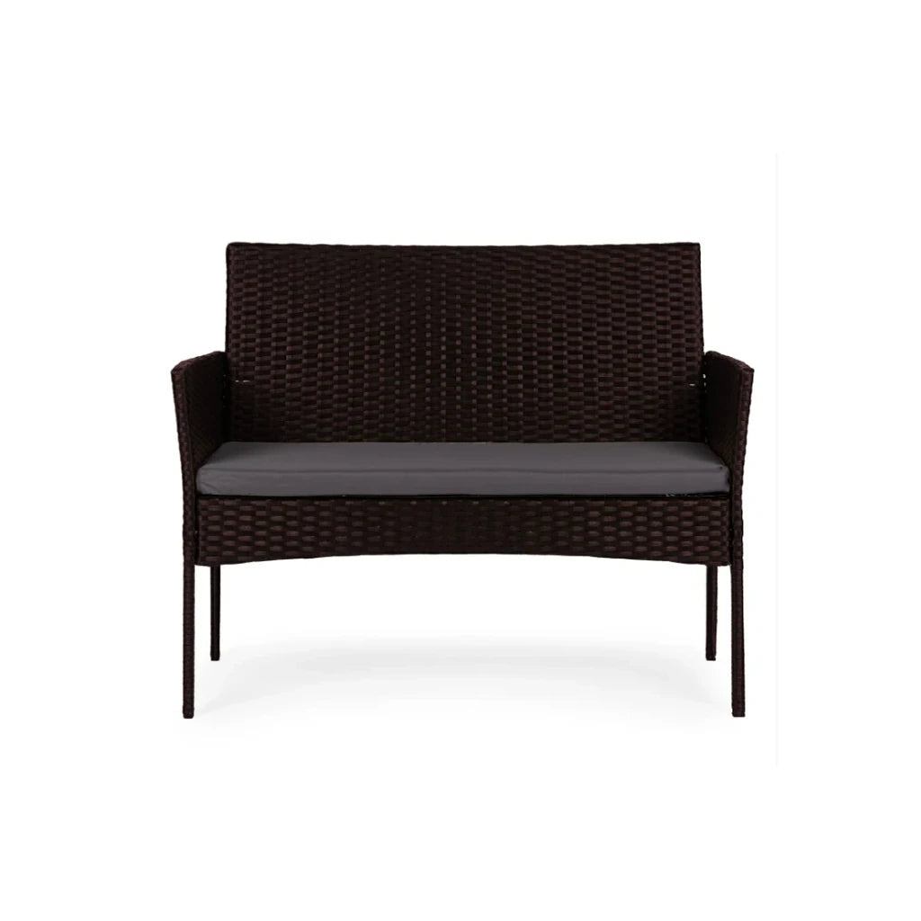 Set Mobilier Gradina Premium, Canapea, 2 Fotolii, Masa, Maro, Perne Gri