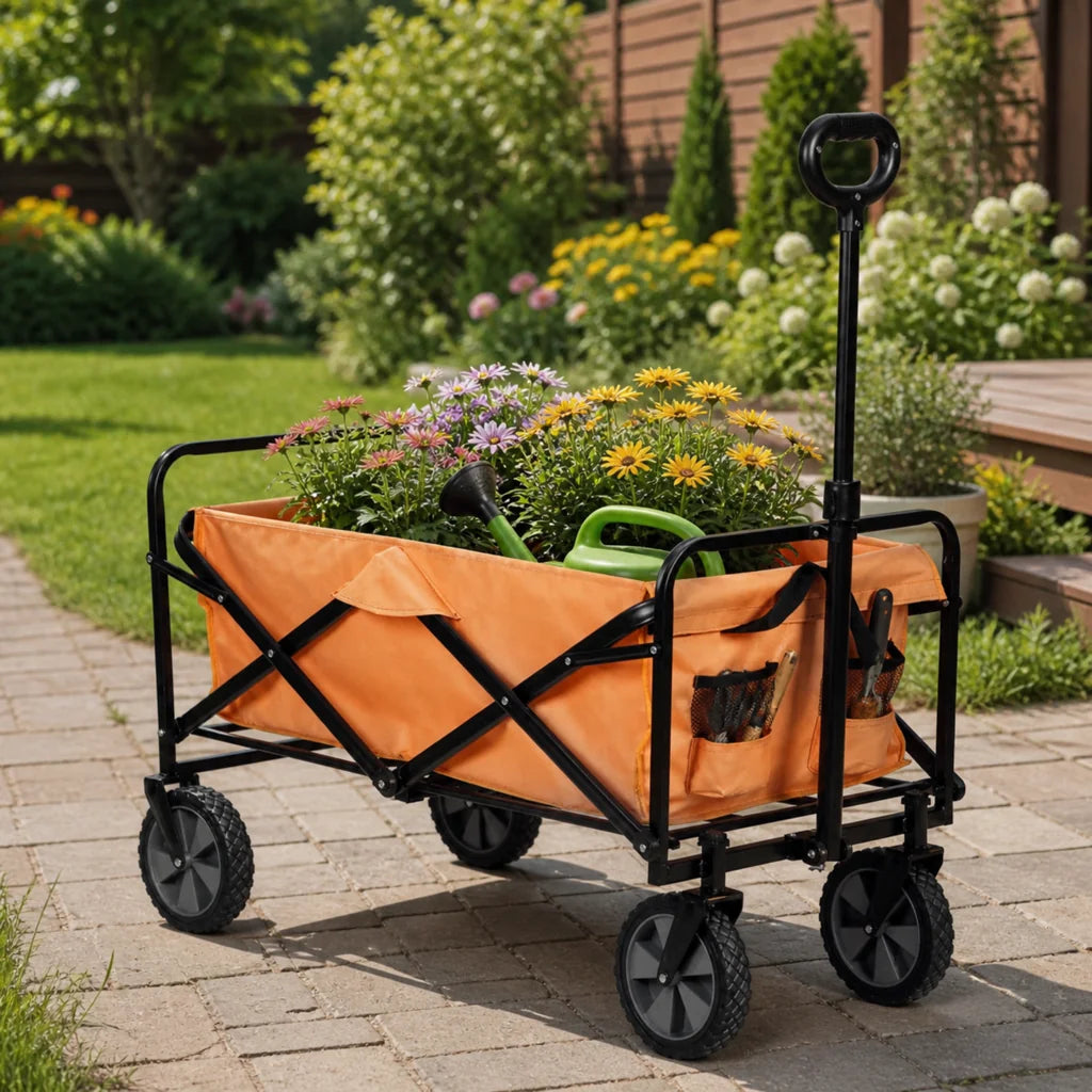 Carucior Gradina Pliabil Multifunctional 100 kg Portocaliu - MAXY