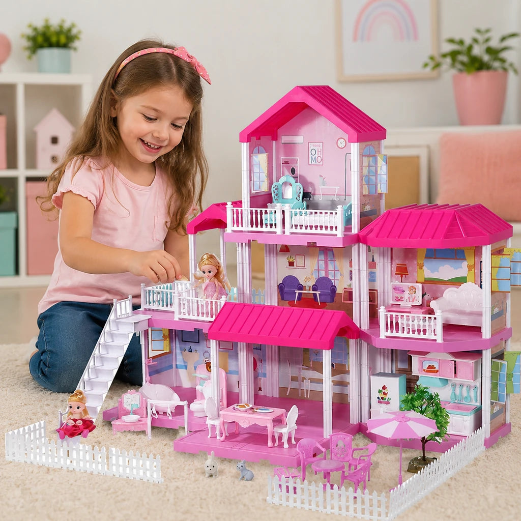 Casa De Papusi XXL Cu 3 Etaje, 6 Camere, 148 Piese, 71 cm - MAXY