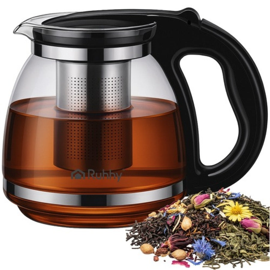 Ceainic Cu Infuzor, Capacitate 2 Litri, Infuzor Detașabil, Sticlă, Oțel Inoxidabil