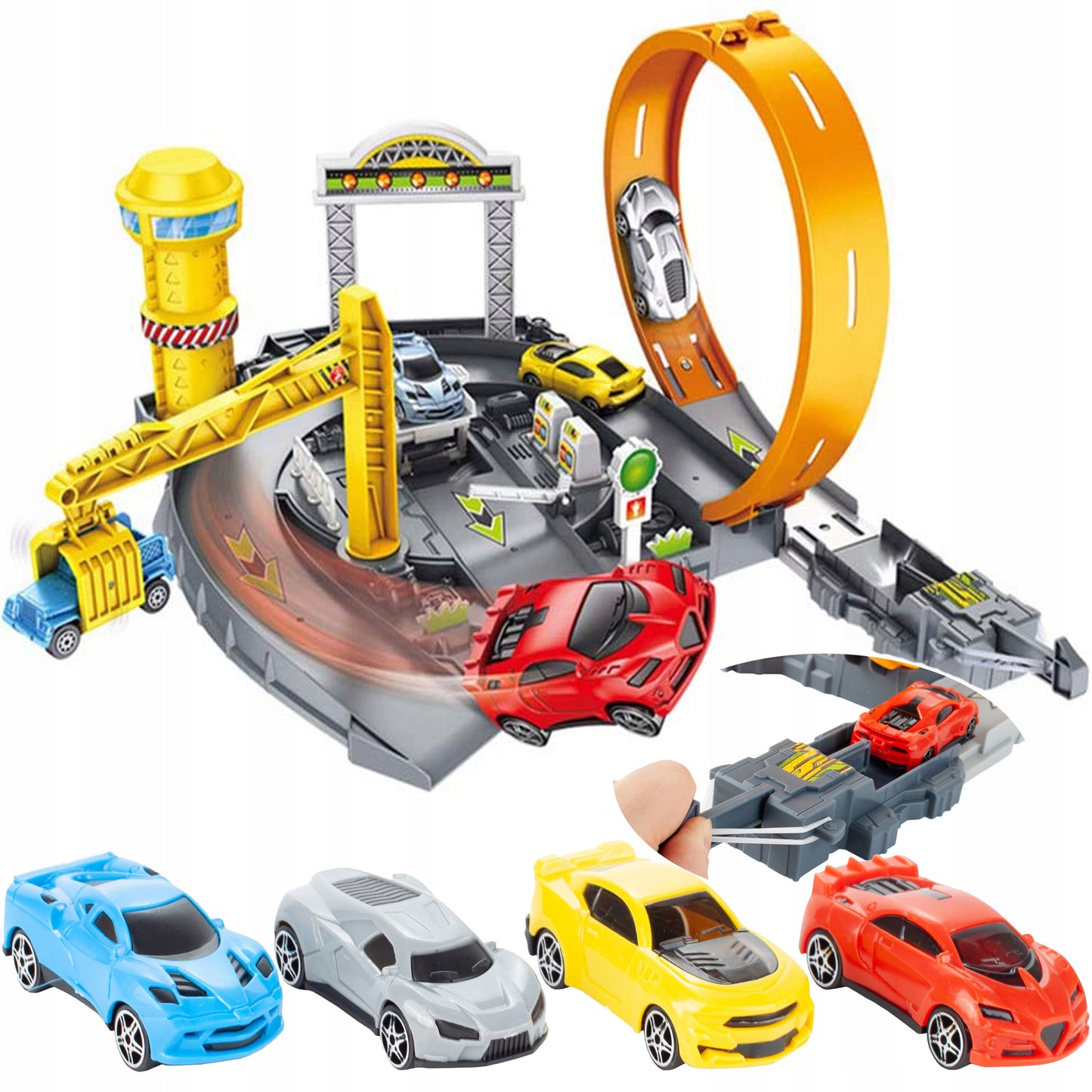 Circuit Auto Cu Lansator Si 4 Masini Incluse, Multicolor, 45 x 30 x 23 cm - MAXY