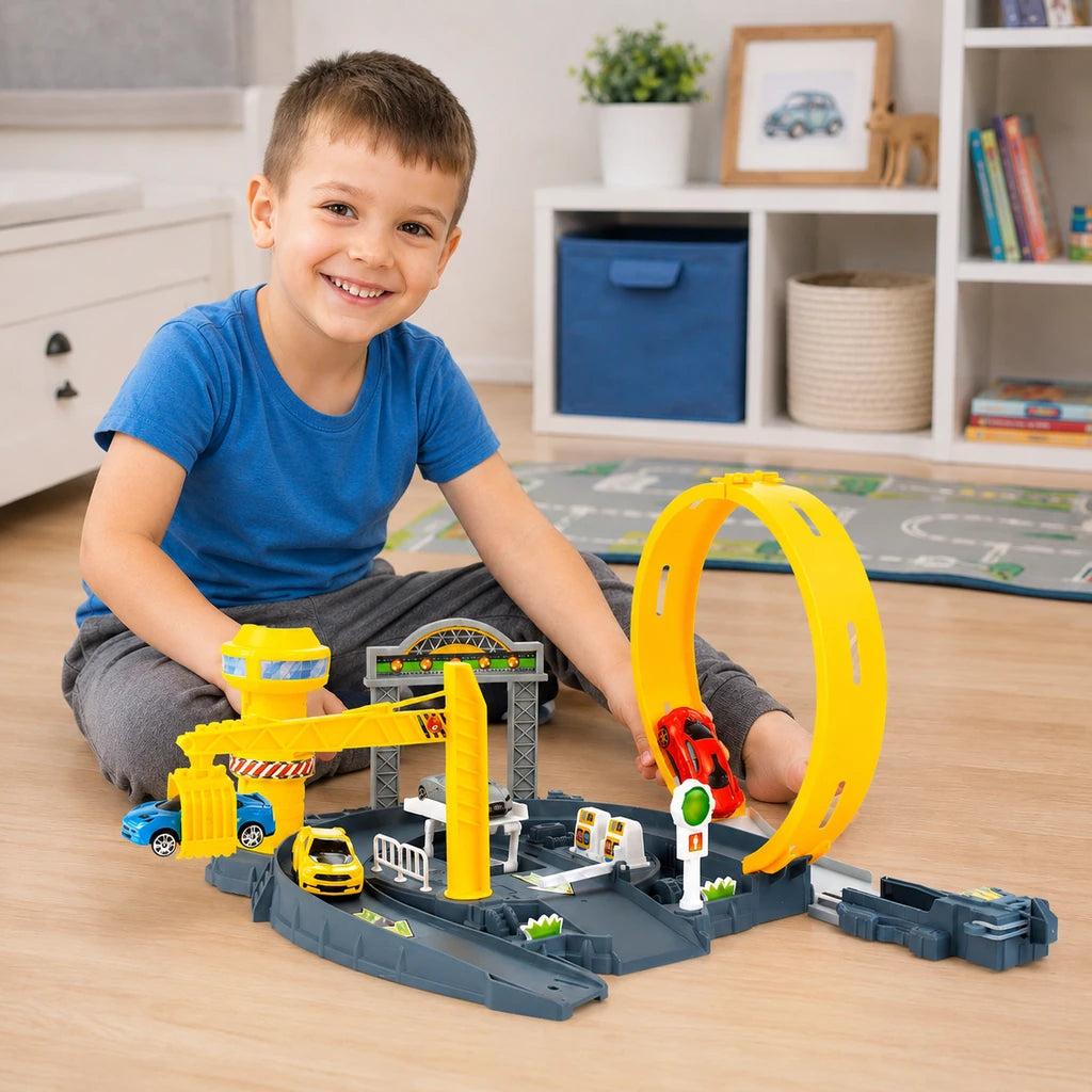 Circuit Auto Cu Lansator Si 4 Masini Incluse, Multicolor, 45 x 30 x 23 cm - MAXY
