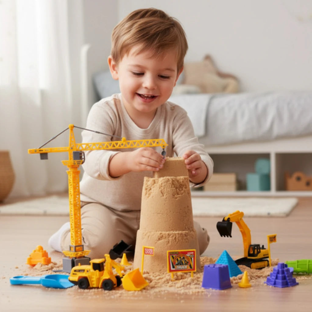 Set De Construcții Cu Nisip Creativ Și Valiză, 1500 g, Macara, Vehicule Și Accesorii