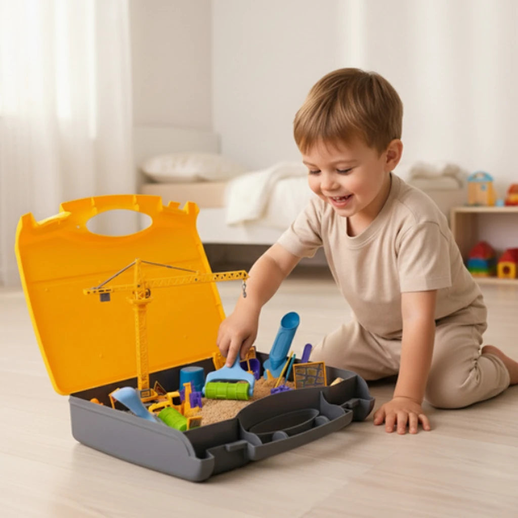 Set De Construcții Cu Nisip Creativ Și Valiză, 1500 g, Macara, Vehicule Și Accesorii