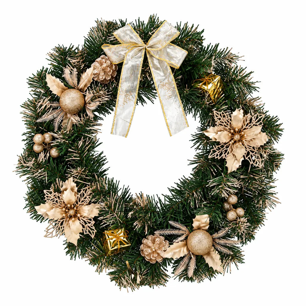 Coronița Artificială de Crăciun cu Decorațiuni, Culoare Șampanie, Diametru 40 cm - MAXY