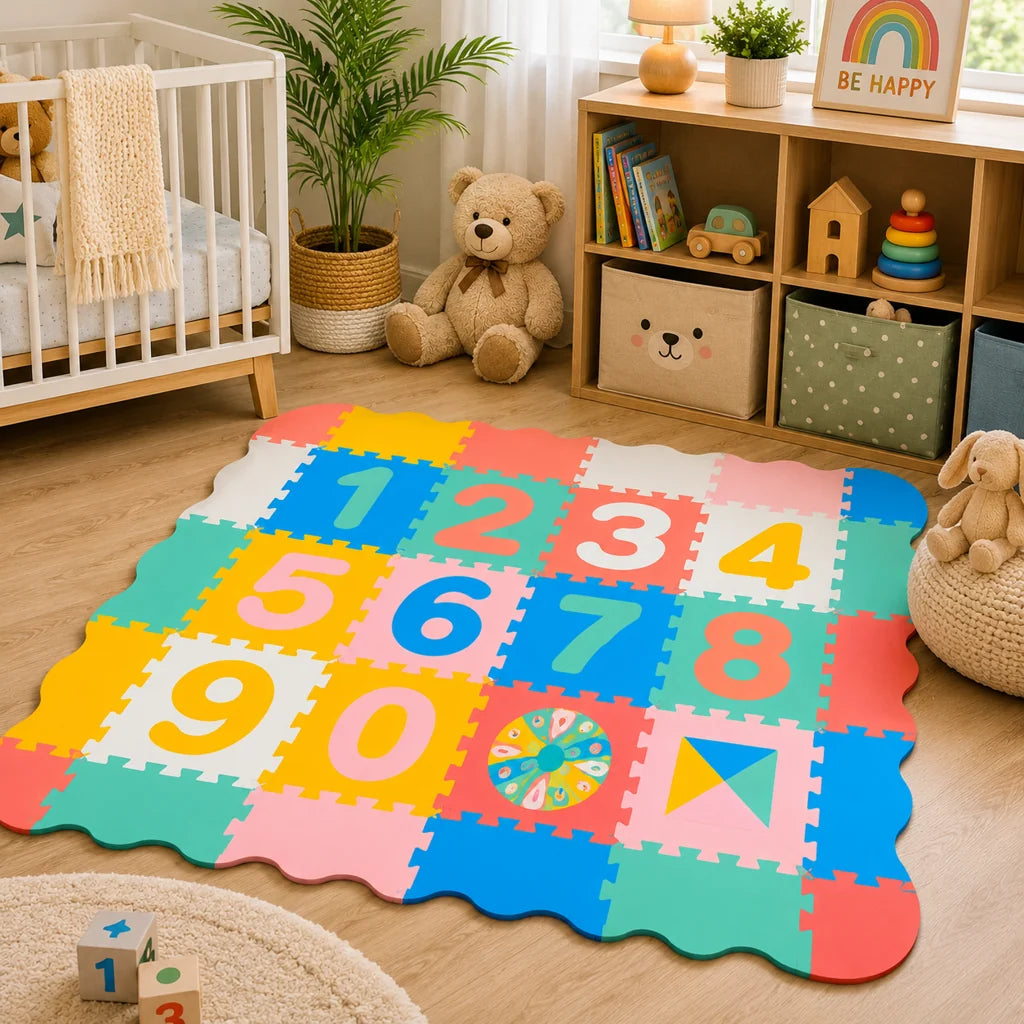 Covor Puzzle din Spumă pentru Copii, 30 Piese cu Cifre, 30 x 30 cm - MAXY