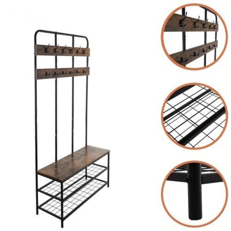 Cuier Haine cu Raft pentru Pantofi și Bancă pentru Hol, 186x40x100 cm - MAXY