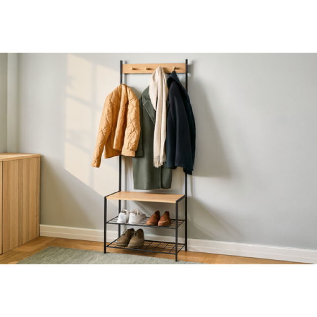 Cuier cu 3 Rafturi pentru Pantofi, Suport pentru Haine și Accesorii, 60x40x175cm - MAXY