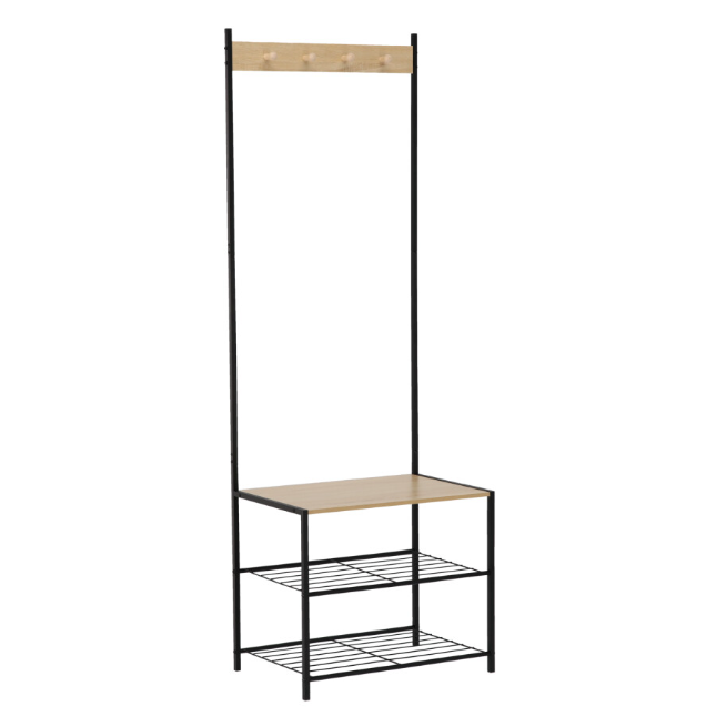 Cuier cu 3 Rafturi pentru Pantofi, Suport pentru Haine și Accesorii, 60x40x175cm - MAXY