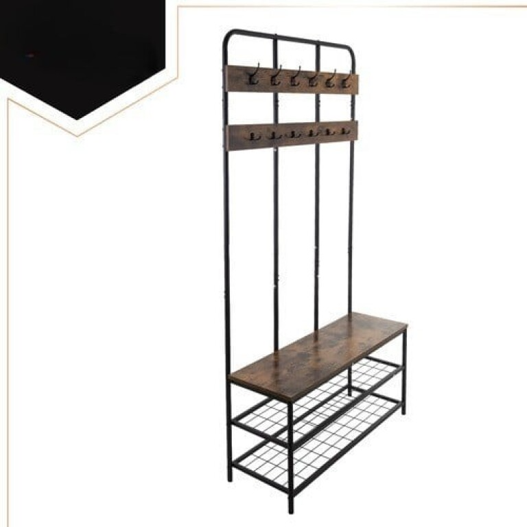 Cuier Haine cu Raft pentru Pantofi și Bancă pentru Hol, 186x40x100 cm - MAXY