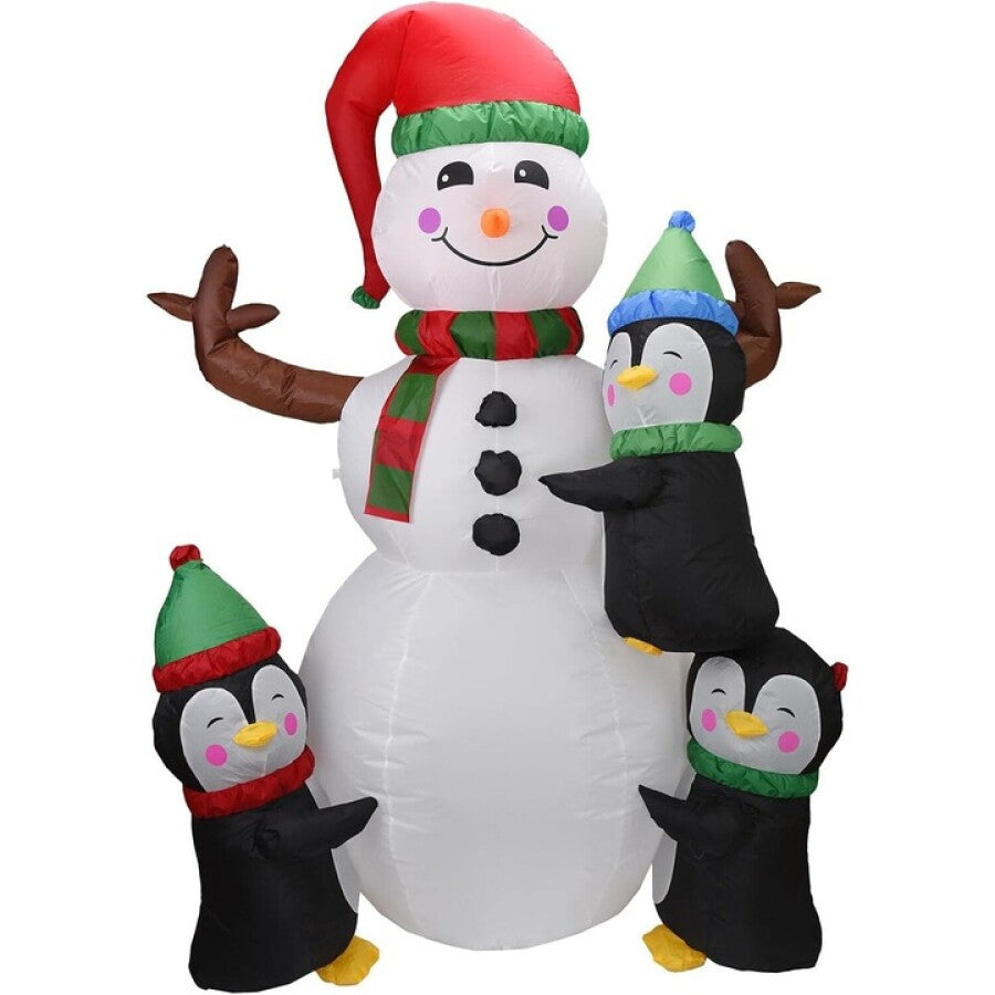 Om de Zăpadă Gonflabil cu Pinguini și LED, 190 cm - MAXY