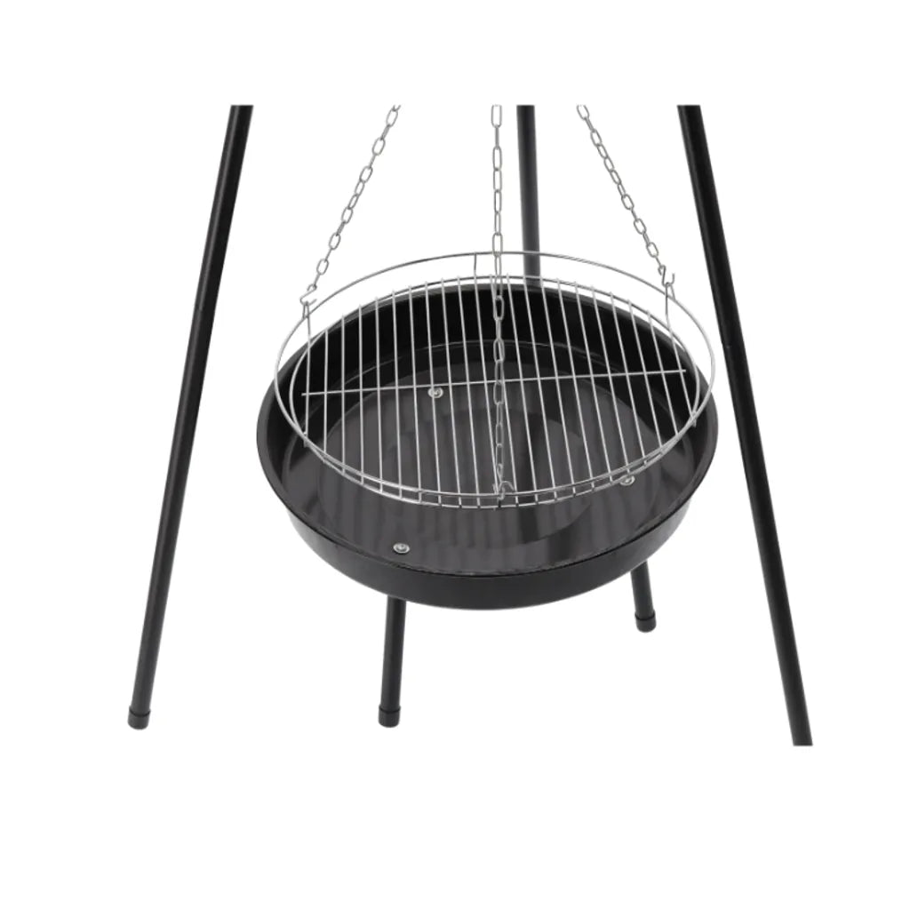 Grătar Suspendat pe Trepied cu Înălțime Reglabilă, Grătar Cromat Ø58 cm, 64,5 x 64,5 x 150 cm - MAXY