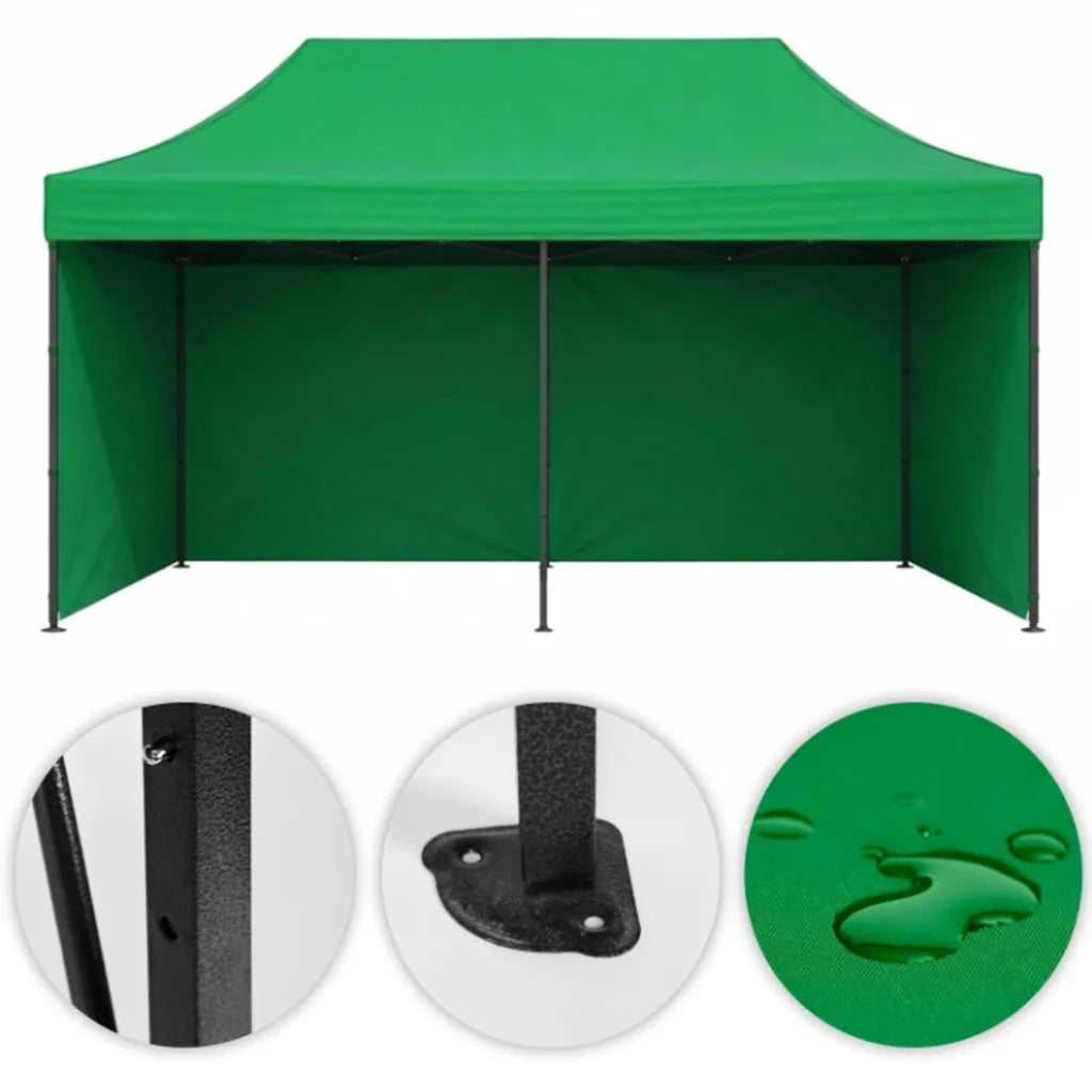 Pavilion de Grădină Pliabil 3x6 m Verde cu Pereți Laterali - MAXY