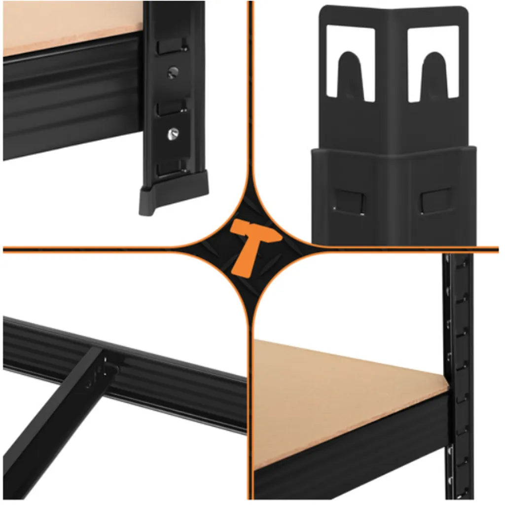 Raft Metalic pentru Depozitare cu 4 Polițe, 150x75x30 cm, Negru - MAXY